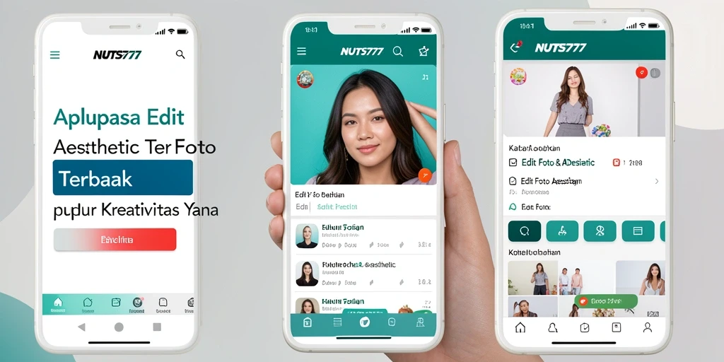 Tampilan antarmuka NUTS777 dengan berbagai pilihan efek edit foto aesthetic.