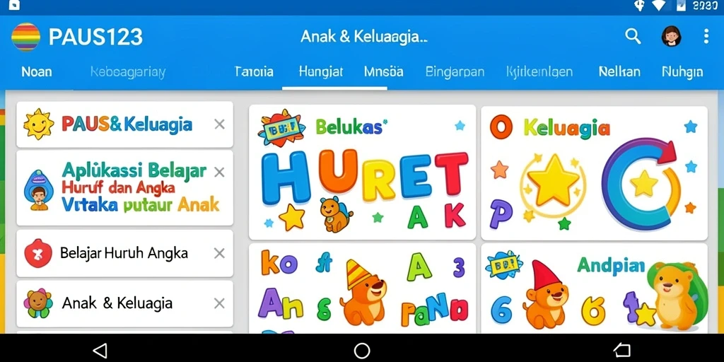 Tampilan aplikasi PAUS123 yang menarik untuk belajar huruf dan angka.