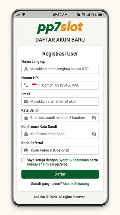 Daftar Akun Baru pp7slot untuk Pengguna Android